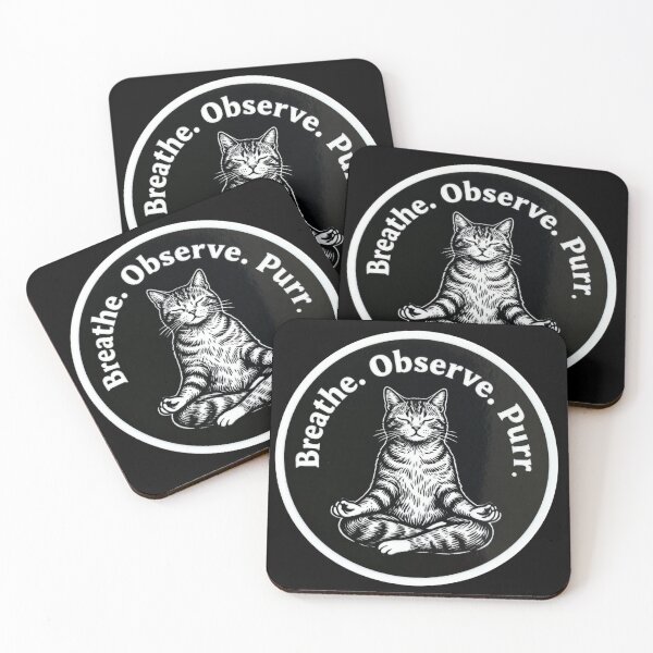 Item preview, Meditation Cat Sticker – Breathe Observe Purr – Black and White Cat Engraving designed and sold by CatVibesStudio.