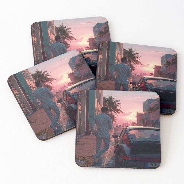 Item preview, White Suit Porsche Ocean Drive Dawn Miami Nostalgic Retrowave Art designed and sold by Kynura.