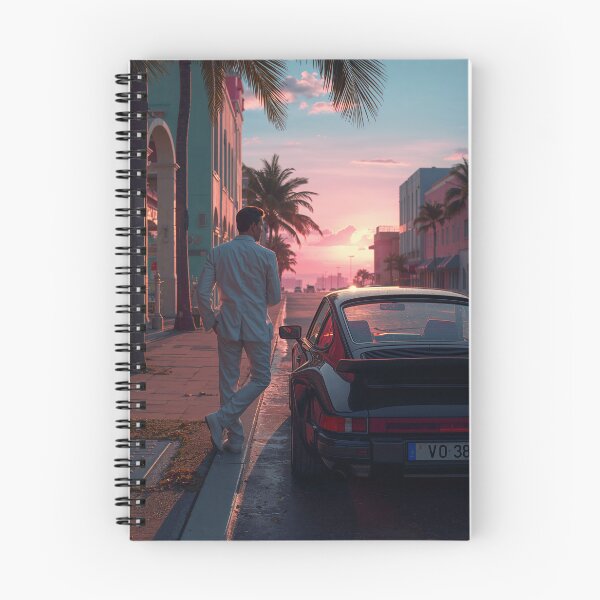 Item preview, White Suit Porsche Ocean Drive Dawn Miami Nostalgic Retrowave Art designed and sold by Kynura.
