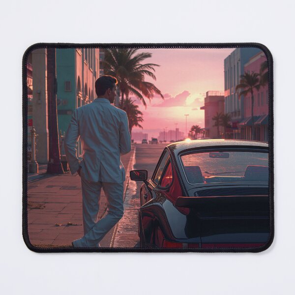 Item preview, White Suit Porsche Ocean Drive Dawn Miami Nostalgic Retrowave Art designed and sold by Kynura.