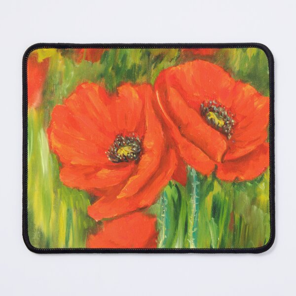 Item preview, Scarlet Duet – Red Poppies in Emerald Haze designed and sold by JurateArt-DK.