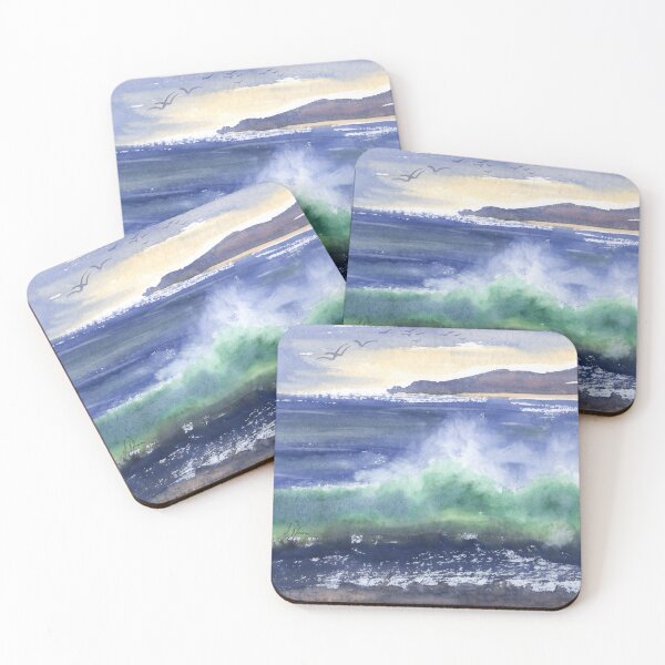 Item preview, Waves breaking on the sea with Golden Sands in the distance designed and sold by SusanAlisonArt.