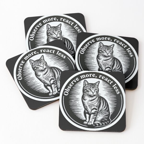 Item preview, Observe More React Less – Black and White Minimal Cat Engraving Art designed and sold by CatVibesStudio.