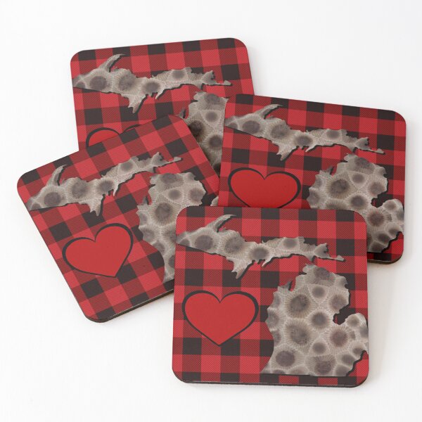 Item preview, Michigan Petoskey stone, red buffalo plaid pattern, I heart Michigan  designed and sold by hollycooper.