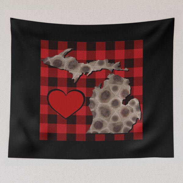Item preview, Michigan Petoskey stone, red buffalo plaid pattern, I heart Michigan  designed and sold by hollycooper.
