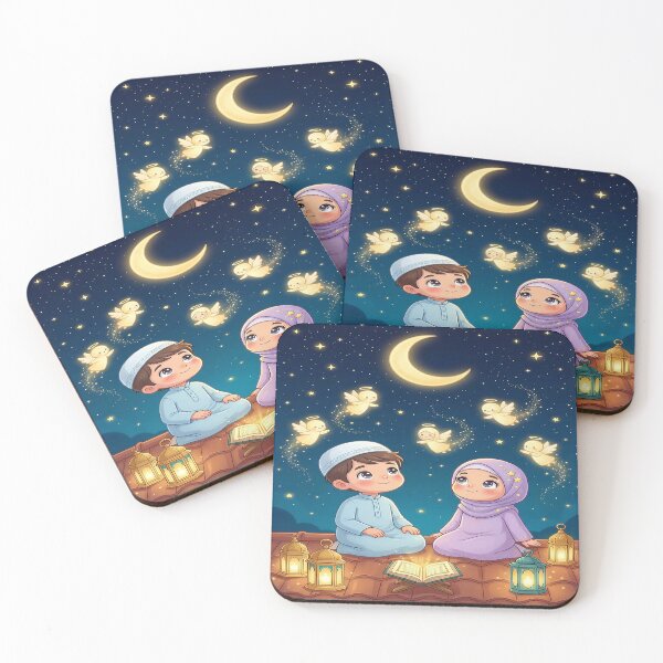 Item preview, Laylat al-Qadr Night of Power Cute Islamic Illustration with Angels and Moon designed and sold by WowDezign.
