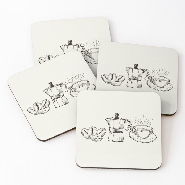Item preview, Dark Brown Coffee Sketch | Coffee Beans, Moka Pot & Coffee Cup Artwork | Coffee Lover Design designed and sold by Bold & Brewed.