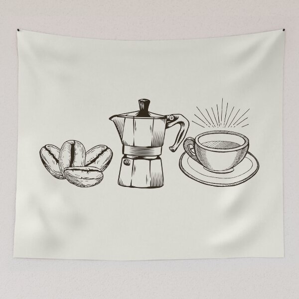 Item preview, Dark Brown Coffee Sketch | Coffee Beans, Moka Pot & Coffee Cup Artwork | Coffee Lover Design designed and sold by Bold & Brewed.