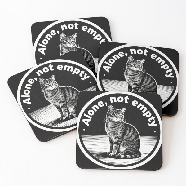 Item preview, Alone Not Empty – Minimal Black and White Cat Engraving Emotional Design designed and sold by CatVibesStudio.