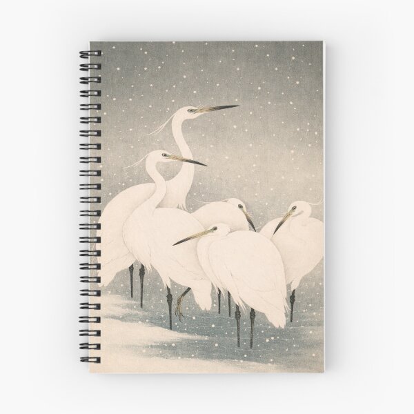 Item preview, Egrets in Snowfall — Grey Blue Bokashi Kachō-e designed and sold by Planthem.
