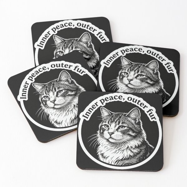 Item preview, Inner Peace Outer Fur – Minimal Black and White Cat Engraving Emotional Design designed and sold by CatVibesStudio.