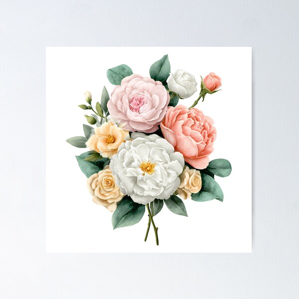Item preview, Pastel Peony Rose Bouquet - Soft Elegant Romantic Floral Art Print designed and sold by DesignArtist.ia.