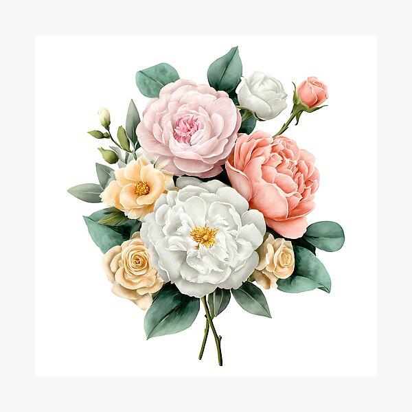 Item preview, Pastel Peony Rose Bouquet - Soft Elegant Romantic Floral Art Print designed and sold by DesignArtist.ia.