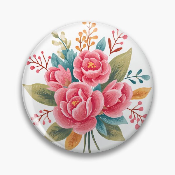 Item preview, Pink Peony Folk Bouquet - Vibrant Romantic Floral Art Print designed and sold by DesignArtist.ia.
