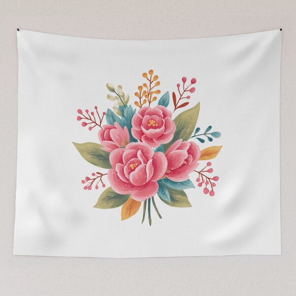 Item preview, Pink Peony Folk Bouquet - Vibrant Romantic Floral Art Print designed and sold by DesignArtist.ia.