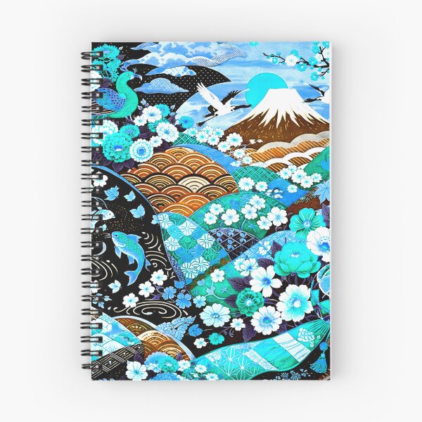 Aperçu de l'œuvre Rêves turquoise du Japon – Motifs de carpes koï et du mont Fuji inspirés du kimono créée et vendue par ANIARTONLINE.