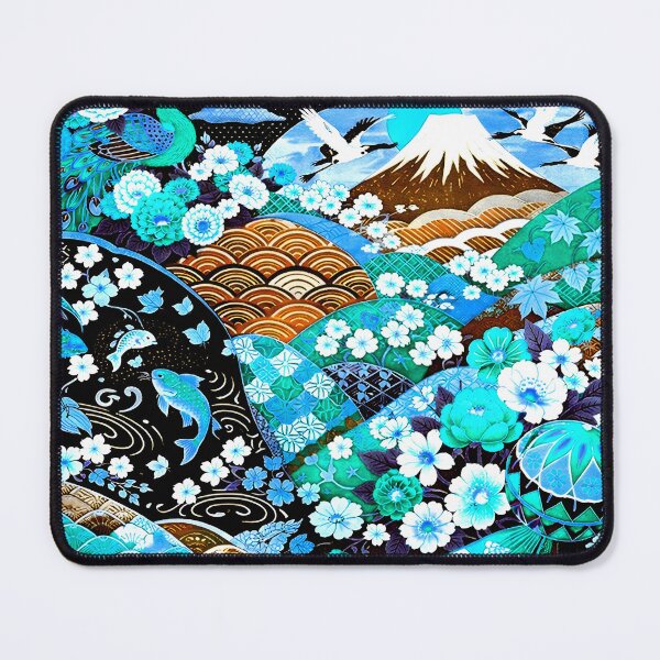 Item preview, Turquoise Dreams of Japan – Kimono-Inspired Koi & Mount Fuji Pattern designed and sold by ANIARTONLINE.