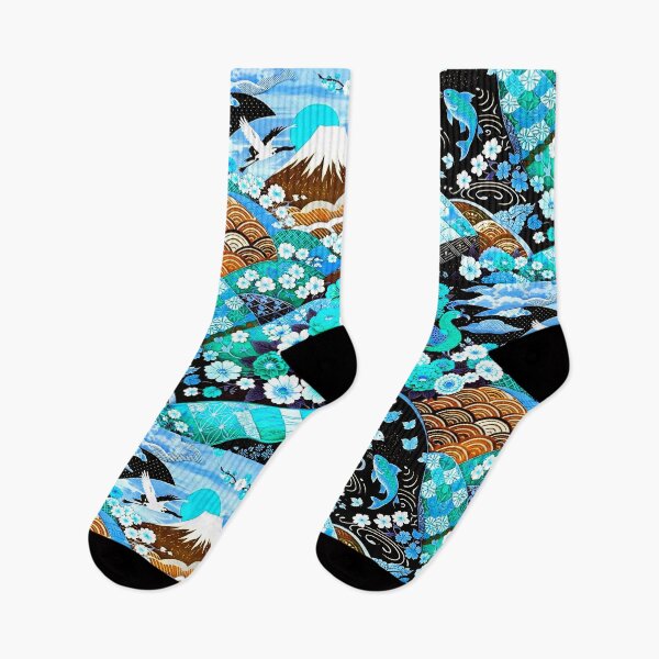 Item preview, Turquoise Dreams of Japan – Kimono-Inspired Koi & Mount Fuji Pattern designed and sold by ANIARTONLINE.
