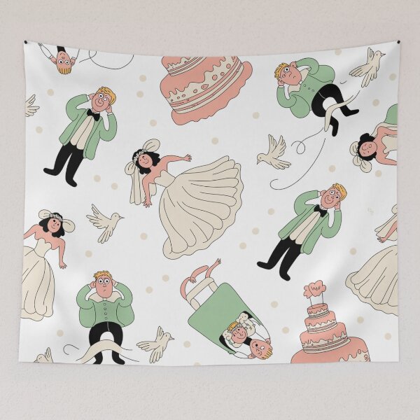 Item preview, Whimsical Wedding Chaos Pattern – Funny Bride & Groom Shenanigans   designed and sold by Midnight Veil Designs.