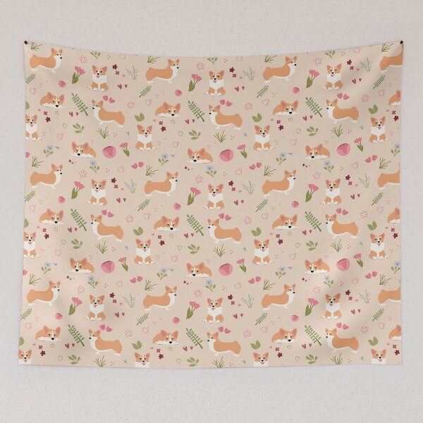 Item preview, Lindo patrón floral de perro Corgi, diseño de cachorro kawaii designed and sold by svitlaarty.