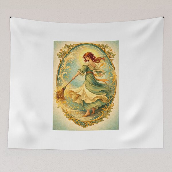 Item preview, Dimanche – Sunday Cleaning Dance | Art Nouveau Everyday Ritual Illustration designed and sold by Galskap.
