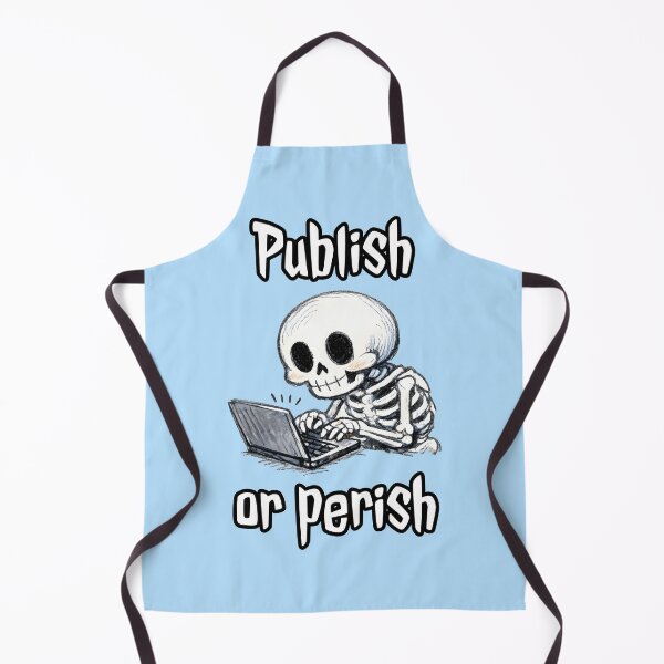 Item preview, Publish or Perish – Skeleton Writing at Laptop designed and sold by Nerd Romance Café.