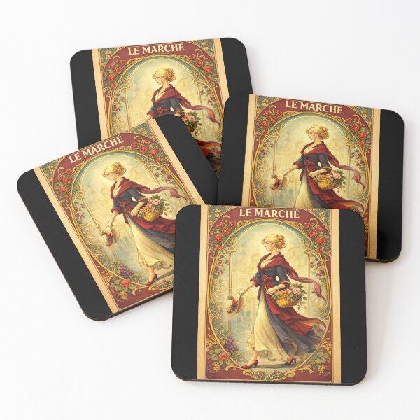 Item preview, Le Marché – Market Day Walk | Art Nouveau Everyday Ritual Illustration designed and sold by Galskap.