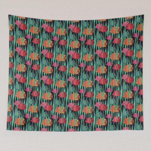Item preview, Multi-colored butterfly fish in seaweed designed and sold by MarySchwindt.