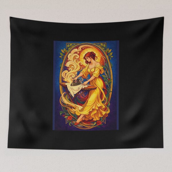 Item preview, Le Repassage – Quiet Ironing Ritual | Art Nouveau Everyday Ritual Illustration designed and sold by Galskap.