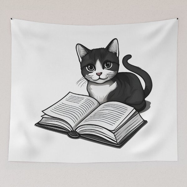 Item preview, cat and books  designed and sold by Uglyandcute.