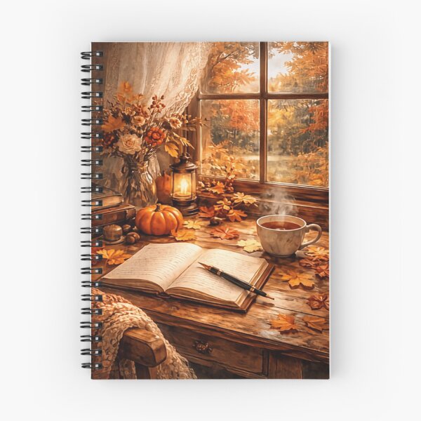 Item preview, Autumn Writing Nook - Cozy Fall Tea Pumpkin Window View Art designed and sold by ArtFreshStudio.