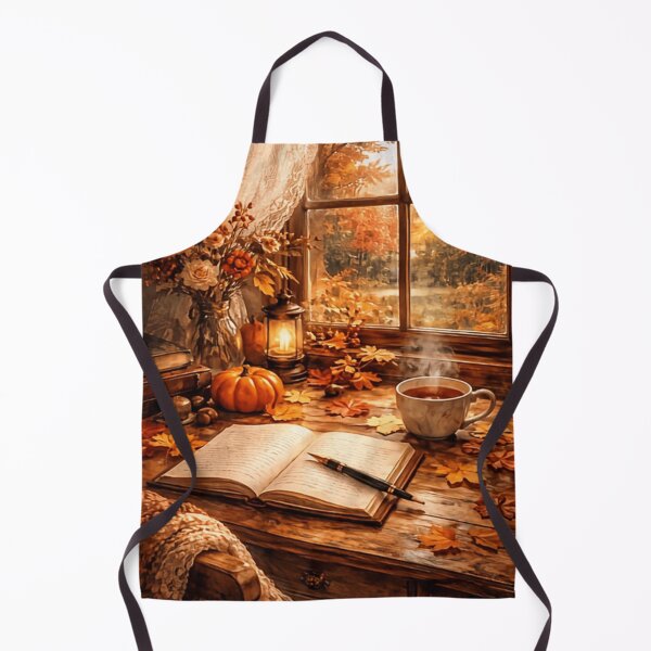Item preview, Autumn Writing Nook - Cozy Fall Tea Pumpkin Window View Art designed and sold by ArtFreshStudio.