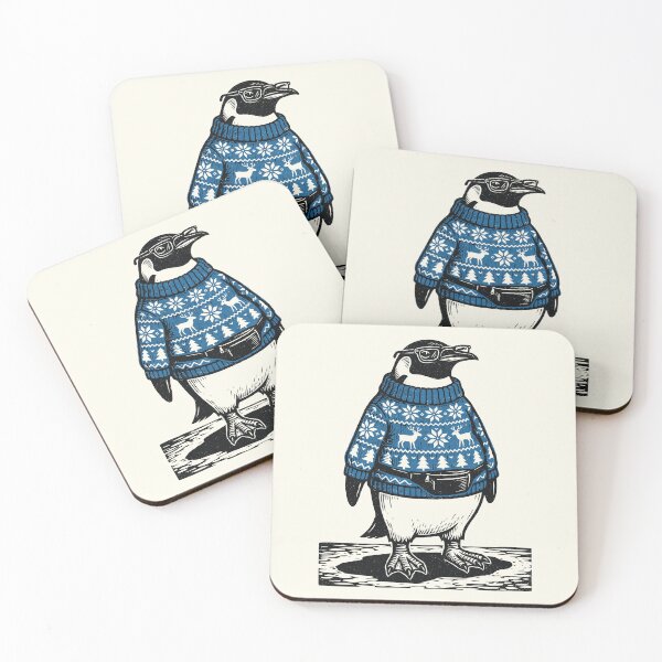 Item preview, Penguin Blue Ugly Sweater Lino Style Bird designed and sold by Y-Vibes.