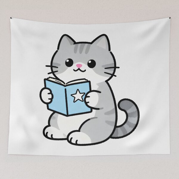 Item preview, cat and books  designed and sold by Uglyandcute.