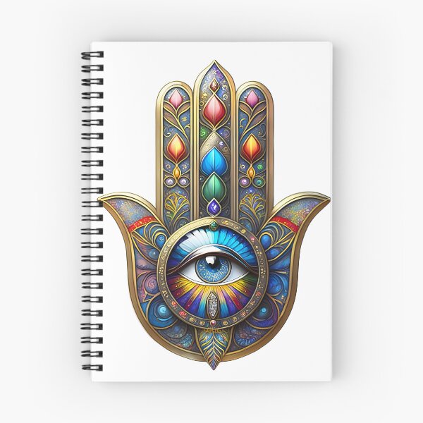 Item preview, Colorful Burnished Gold Speckled Blue Third Eye Hamsa designed and sold by Lee Hiller Designs.