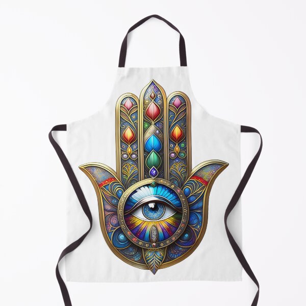Item preview, Colorful Burnished Gold Speckled Blue Third Eye Hamsa designed and sold by Lee Hiller Designs.