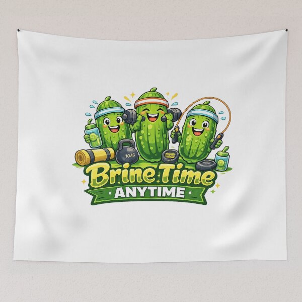 Item preview, Brine Time Anytime – Funny Fitness Cartoon Pickles designed and sold by HubCreates.