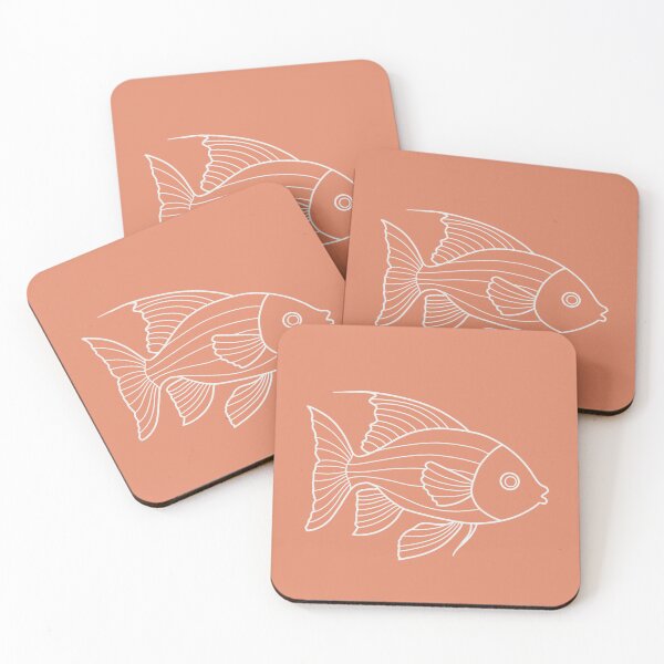 Item preview, White linear fish on salmon designed and sold by MarySchwindt.