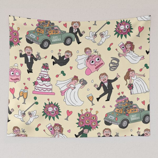 Item preview, Cute Whimsical Wedding Doodle Pattern - Googly-Eyed Bride, Groom & Icons designed and sold by Midnight Veil Designs.