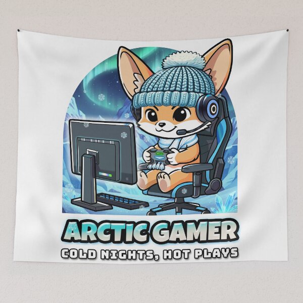 Item preview, Arctic Gamer Fennec Fox - Winter Gaming Aurora Borealis - Hand-Drawn Original Design designed and sold by AmazingEG.