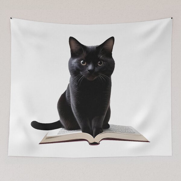 Item preview, cat and books  designed and sold by Uglyandcute.