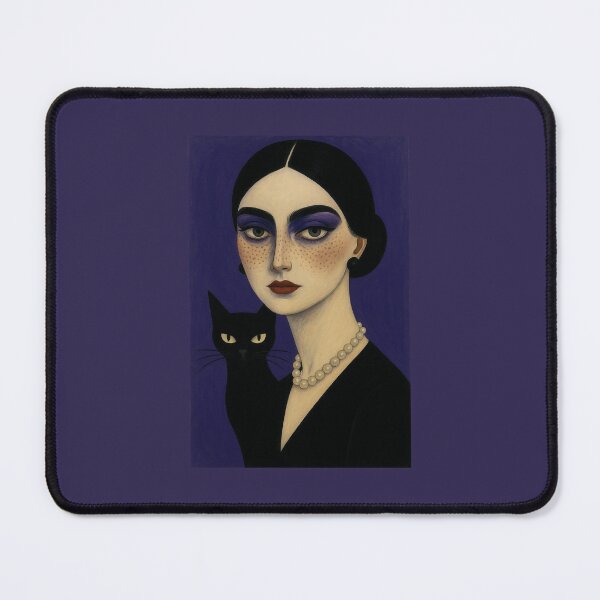 Item preview, Dark Feminine Portrait with Black Cat – Gothic Wall Art Print designed and sold by AtelierValerie.