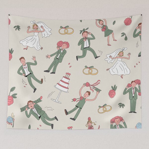 Item preview, Whimsical Wedding Bouquet Toss Pattern - Playful Dancing Bride & Groom designed and sold by Midnight Veil Designs.