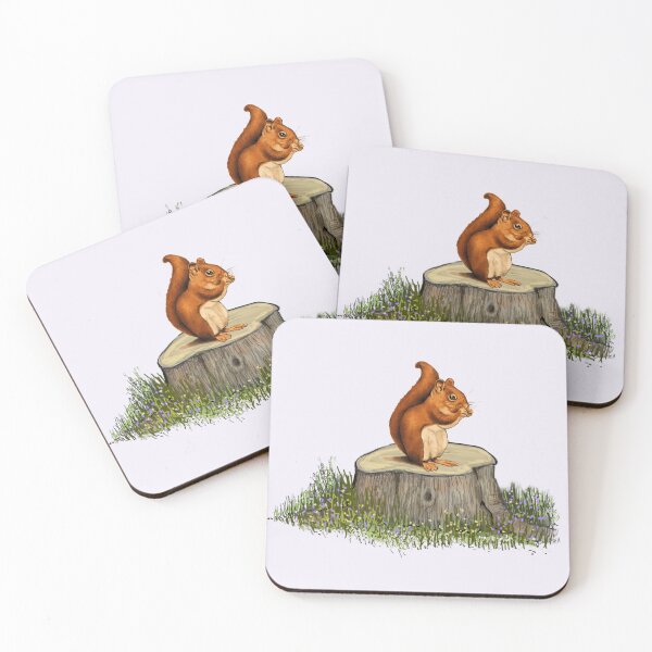 Item preview, Bushy Tailed Squirrel Eating on Tree Stump designed and sold by JoyfulWhimsy.