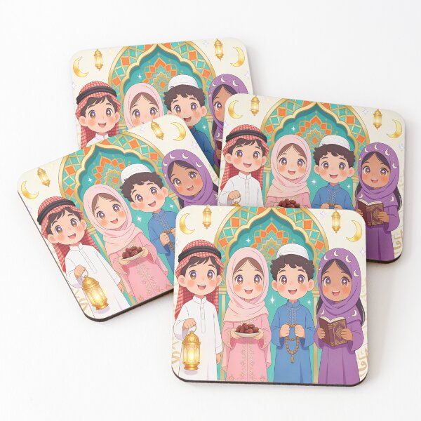 Item preview, Happy Ramadan Kids with Lanterns and Dates - Cute Islamic Children Illustration designed and sold by WowDezign.