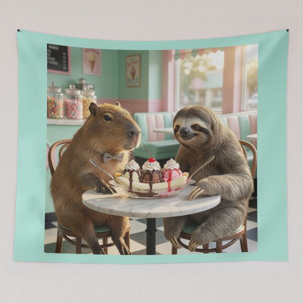 Item preview, Adorable Capybara and Sloth Share Banana Split designed and sold by Tridentulus.