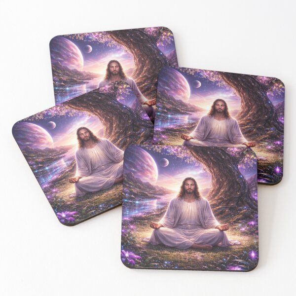 Item preview, Jesus Meditating Under the Tree of Life in a Cosmic Landscape designed and sold by ImaginingNebulae.