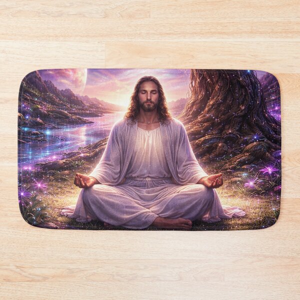Item preview, Jesus Meditating Under the Tree of Life in a Cosmic Landscape designed and sold by ImaginingNebulae.