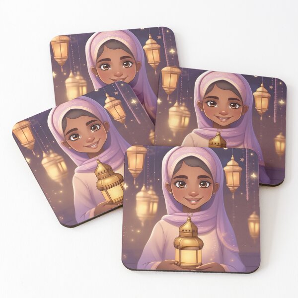 Item preview, Cute Muslim Girl Holding Ramadan Lantern with Festive Decorations Illustration designed and sold by WowDezign.