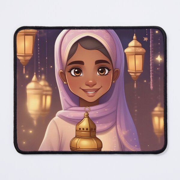 Item preview, Cute Muslim Girl Holding Ramadan Lantern with Festive Decorations Illustration designed and sold by WowDezign.
